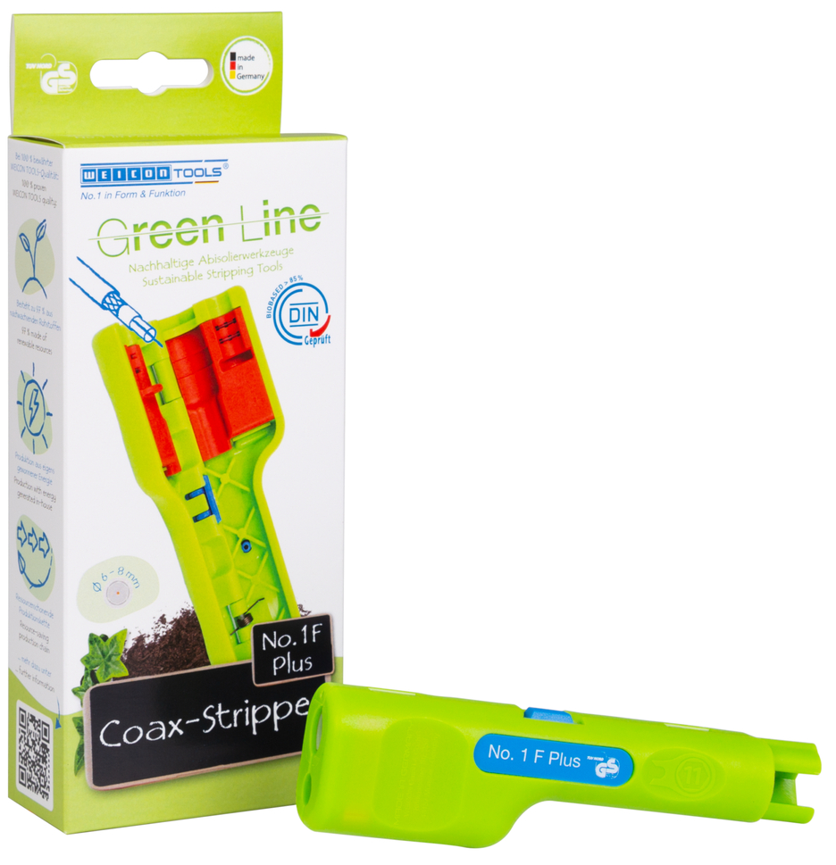 Coax-Stripper No 1 F Plus Green Line - suitable for F-screw connectors  | Sustainable stripping tool I for skinning and stripping coaxial cables incl. untwisting aid