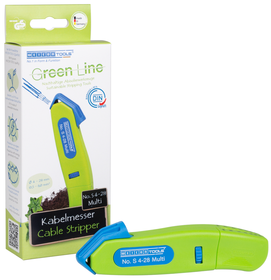 Cable Stripper No. S 4 - 28 Multi Green Line | Sustainable stripping tool I with integrated stripping function I working range 4 - 28 mm Ø