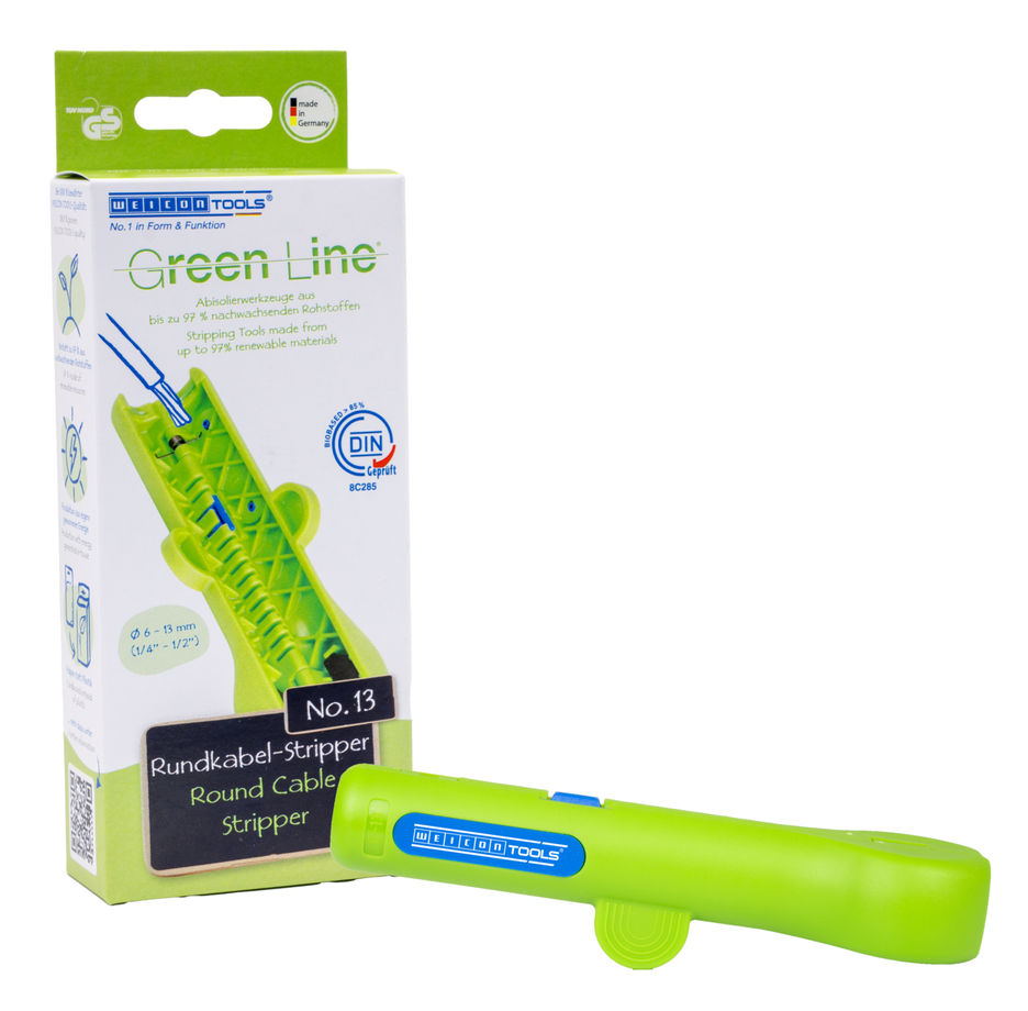 Round Cable Stripper No. 13 Green Line  | Sustainable stripping tool I for stripping all common round cables I working range 6,0 - 13,0 mm Ø
